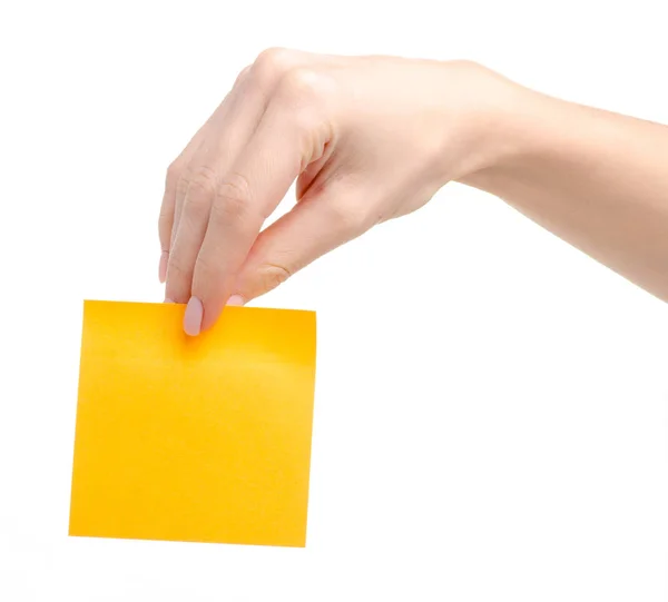 Sarı notlar elinde kağıt — Stok fotoğraf