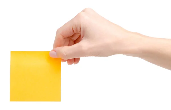Sarı notlar elinde kağıt — Stok fotoğraf