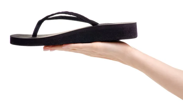 Zwarte flip flops rubber in de hand — Stockfoto