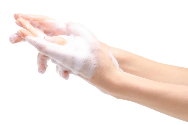 Köpük Güzellik Sağlık elinde sabun — Stok fotoğraf