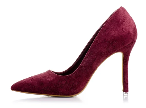 Vrouwelijke rood suede hoge hakken schoenen — Stockfoto