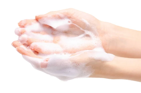 Tvål händer i skum skönhet hälsa — Stockfoto