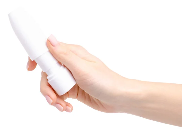Nose spray in hand health medicine — Stock Photo, Image