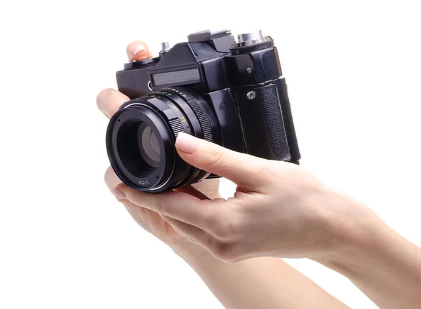 Photo camera old in hands — Stock Photo, Image