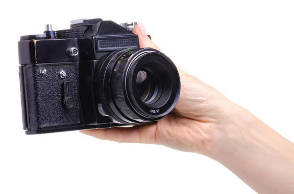 Photo camera old in hands — Stock Photo, Image