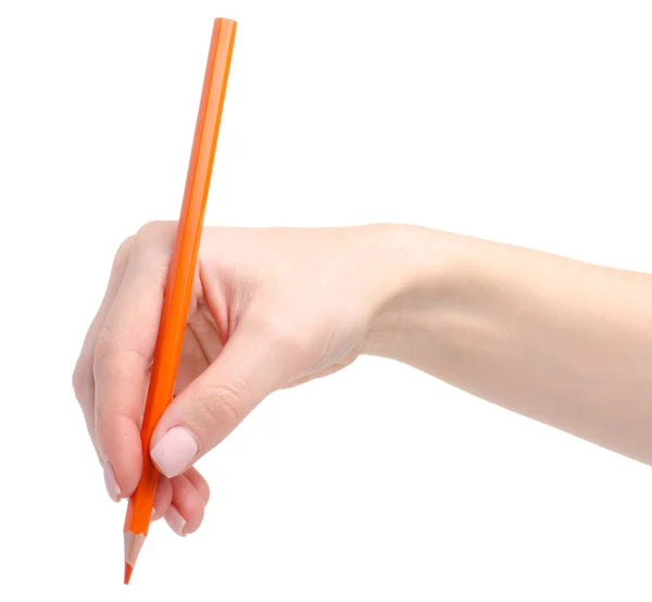Помаранчевий олівець в руці — стокове фото