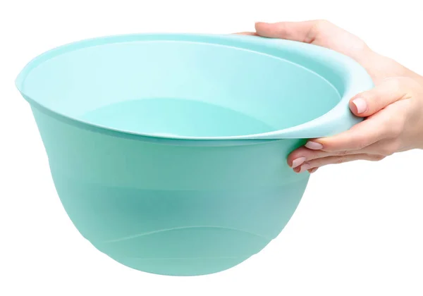 Grön plast kök skål i handen — Stockfoto