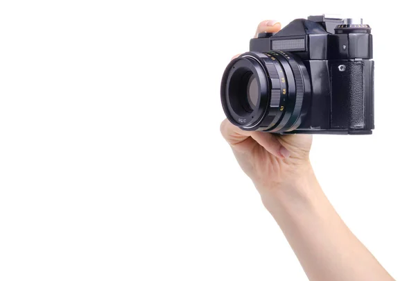 Fotokamera in alten Händen — Stockfoto