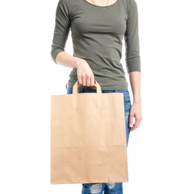 Kot pantolon ve Yeşil tişörtlü çanta paketi kadın el moda satın Satılık makro