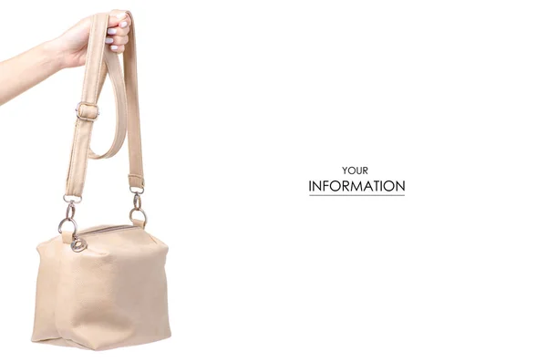 Kvinnliga beige läder väska i handen mönster — Stockfoto
