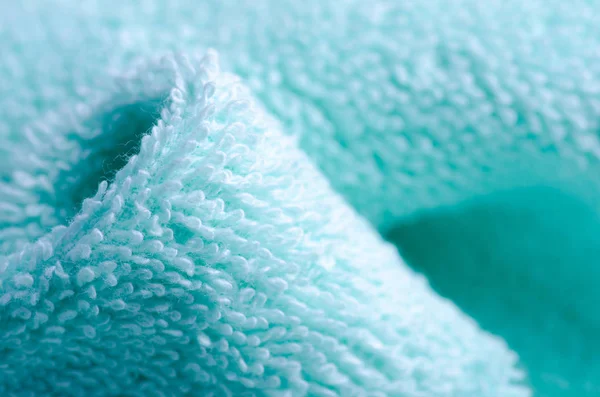 Verde azul toalha macro tecido material macio banho — Fotografia de Stock