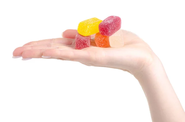 Jelly candies in hand — Stock Photo, Image