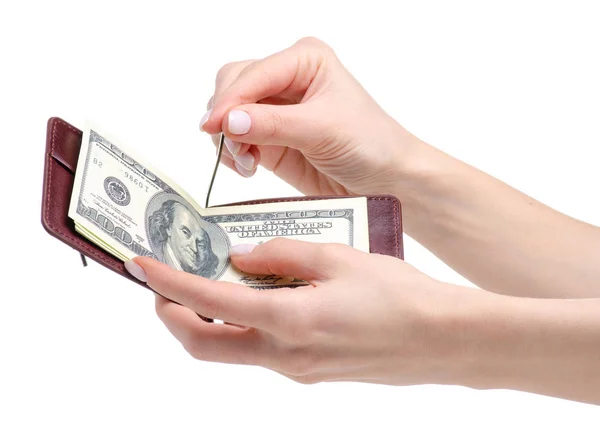 Money clip dollars in hand — Stock Photo, Image