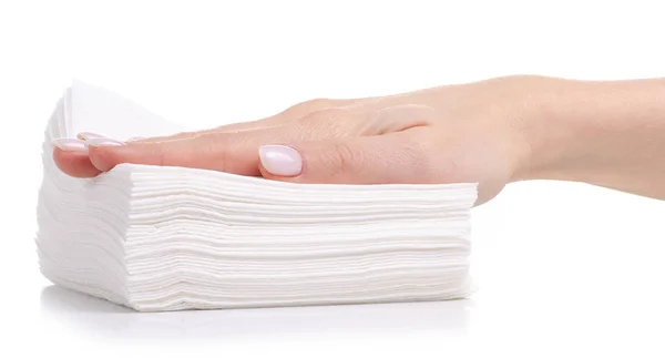 Stack white napkins in hand — Stock Photo, Image