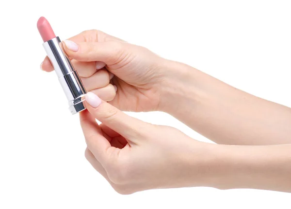 Lippenstift in der Hand Schönheit — Stockfoto