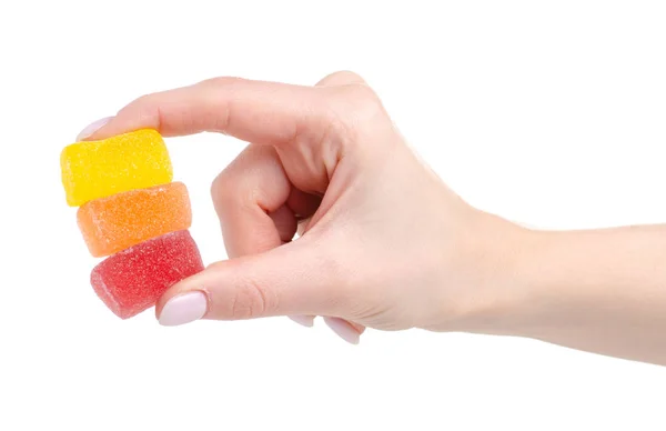 Jelly candies in hand — Stock Photo, Image