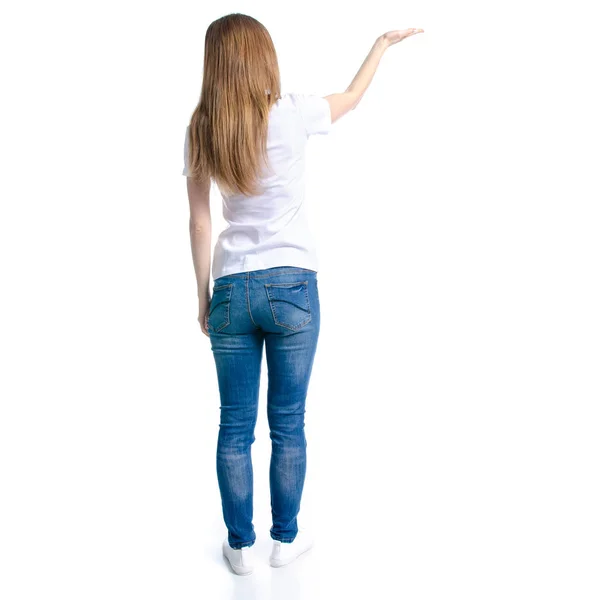 Frau in Jeans und weißem T-Shirt — Stockfoto