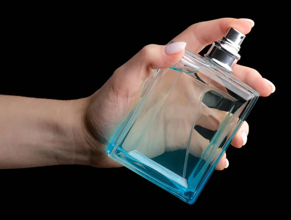 Perfumy Ręku Piękno Czarnym Tle Izolacji — Zdjęcie stockowe