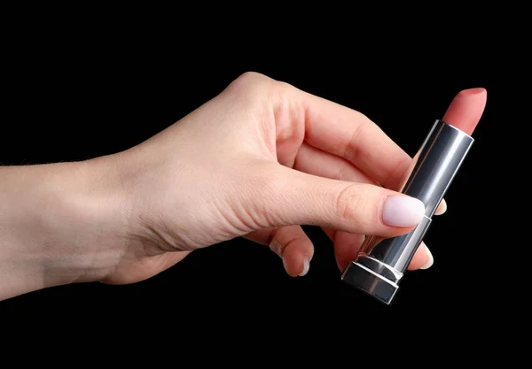 Lippenstift in der Hand Schönheit — Stockfoto