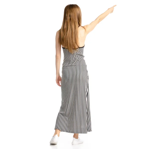 Frau im Kleid zeigt — Stockfoto