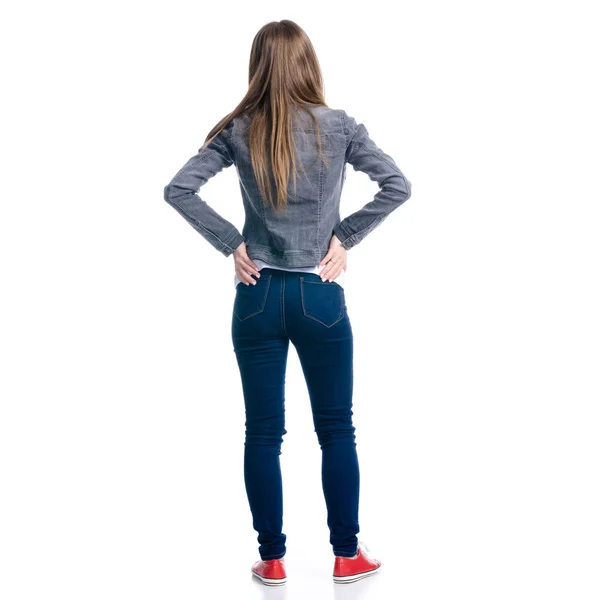 Mulher de Jeans em pé — Fotografia de Stock