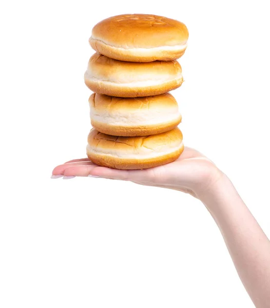 Bollos de hamburguesa en la mano — Foto de Stock