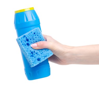 Şişe deterjan toz mavi ve Sünger el temiz