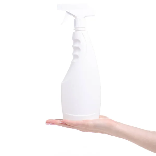 Witte schoonmaak spray in de hand — Stockfoto