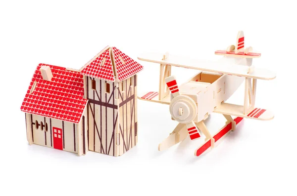 Constructor de madera modelo casa avión — Foto de Stock