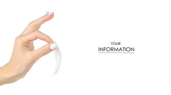 Λευκό φτερό στο μοτίβο δέρμα φροντίδα ομορφιά γυναικείο χέρι — Φωτογραφία Αρχείου