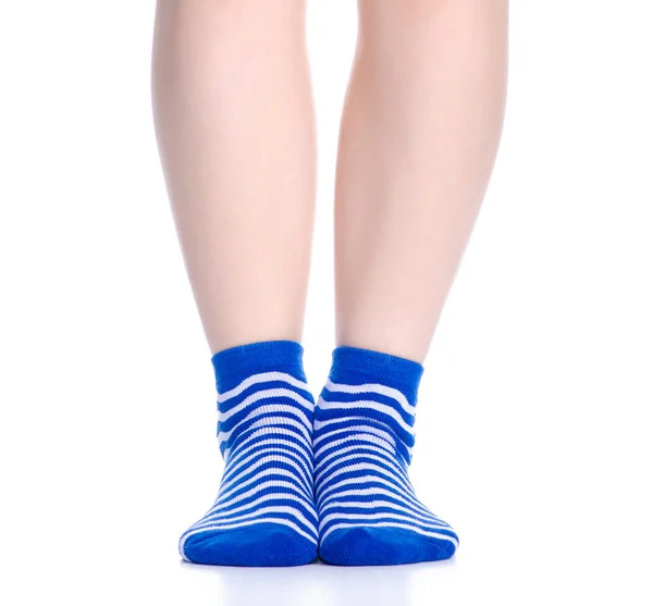 Female legs with blue socks fashion — Stock Photo, Image