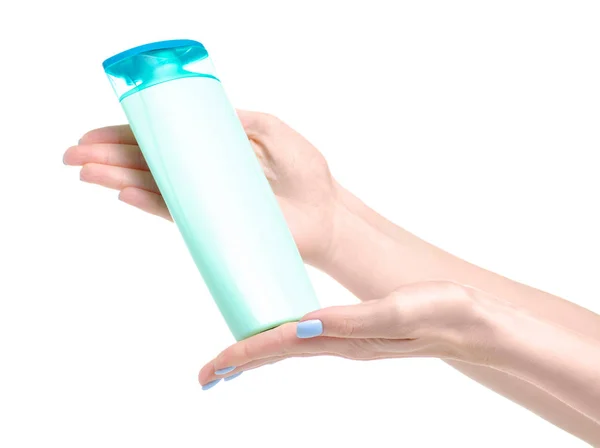 Flaska schampo i handen skönhet — Stockfoto