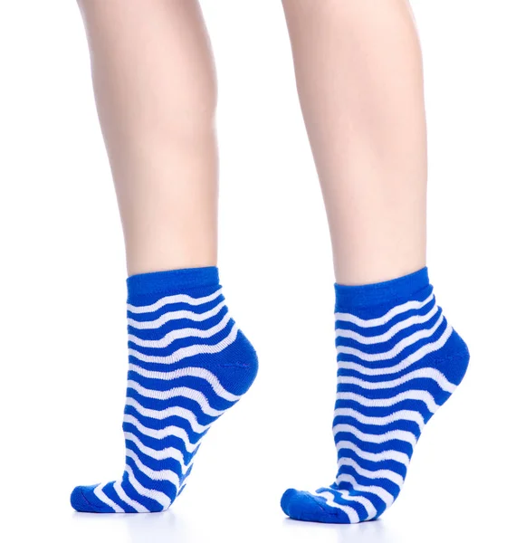 Female legs with blue socks fashion — Stock Photo, Image