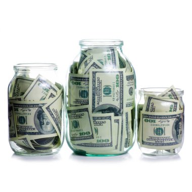 Para dolar banka notları cam izole