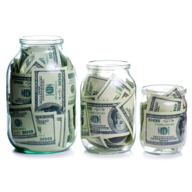 Para dolar banka notları cam izole