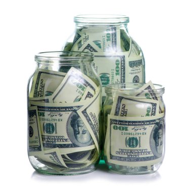 Para dolar banka notları cam izole