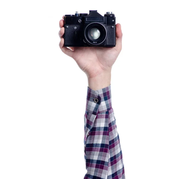 Starý fotoaparát v ruce — Stock fotografie