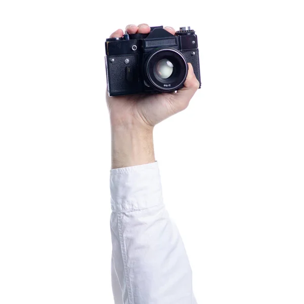 Old Photo camera in hand — Stock Photo, Image