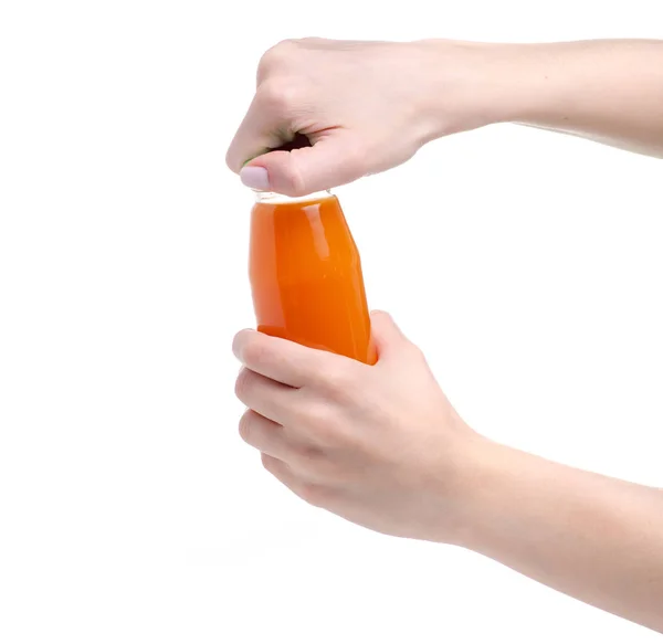 Children carrot juice in hand — Stock Photo, Image
