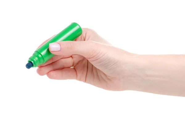 Marcador frasco verde brilhante na mão — Fotografia de Stock