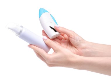 Beyaz şişe sprey el burun