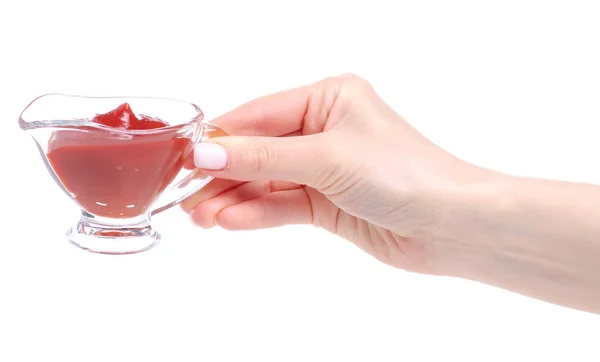 Sauceboat tomato in hand — Stock Photo, Image