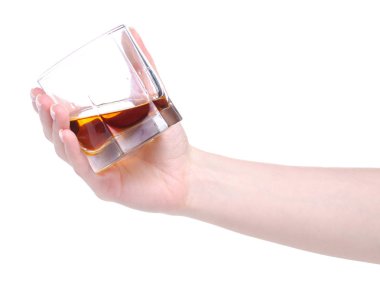 Elinde konyak brendi alkol ile Cam