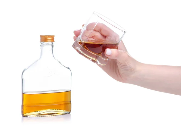 Glass with cognac and bottle cognac — Stock Photo, Image