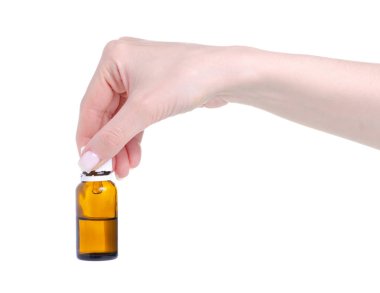 Elinde ilaç kahverengi şişe sağlık