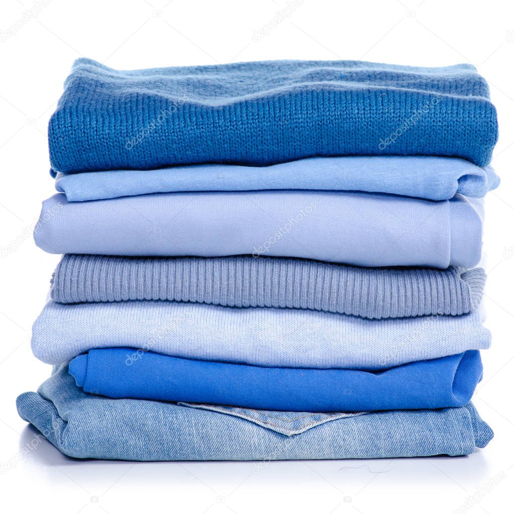 Stack blue clothes and jeans