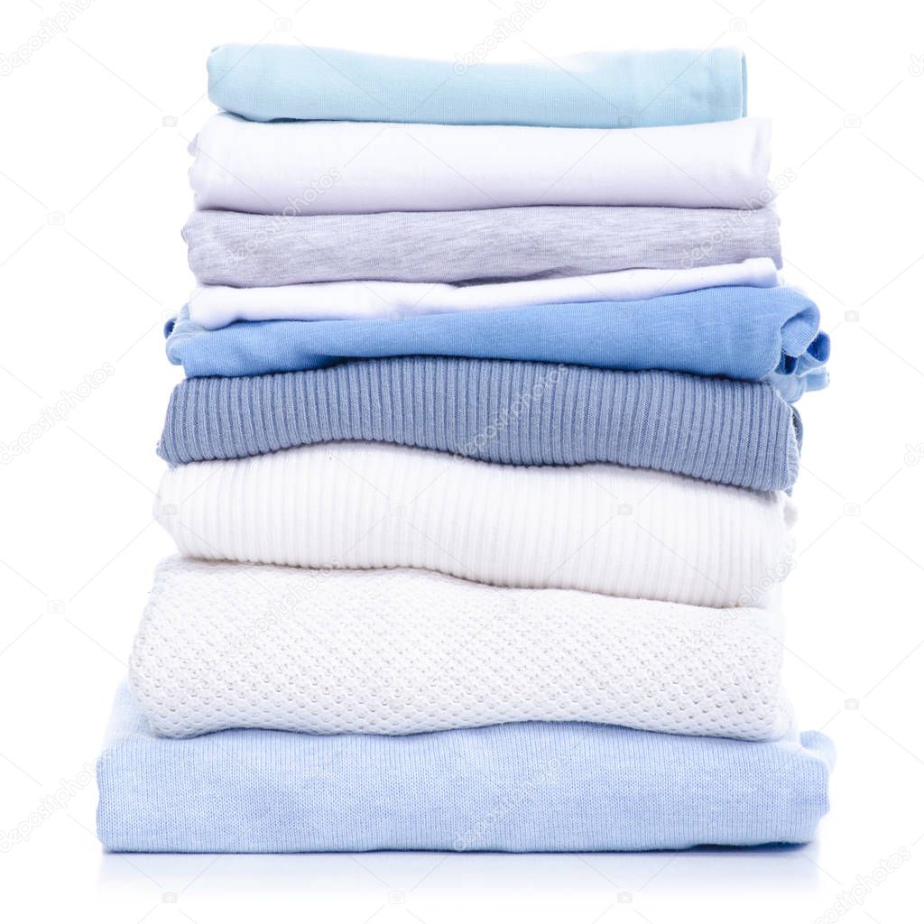 Stack blue white clothing sweater t-shirt
