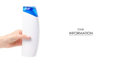 Beyaz şampuan şişesi el desenli