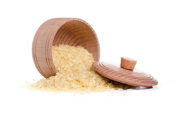 Рис в дерев'яній мисці з кришкою — стокове фото