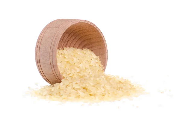 Рис в дерев'яній мисці — стокове фото